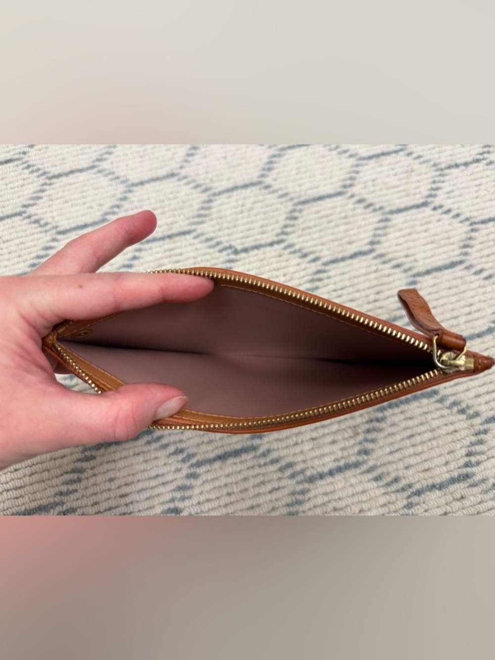 MANSUR GAVRIEL Minimalist Sleek Unisex Brown Leather Top-Zip Clutch W/ Wristlet - Picture 8 of 10